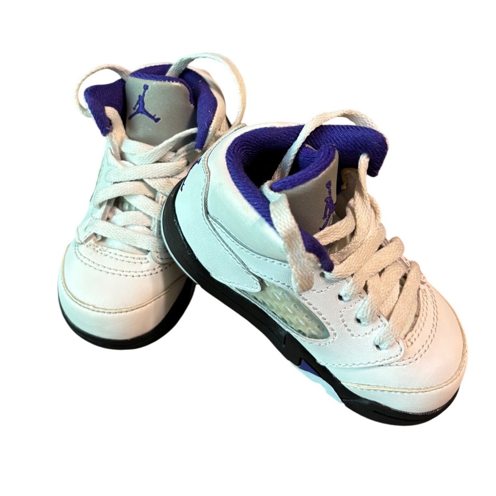 Cute‎ Tiny Jordan 5 Retro Basketball Shoes White Purple Sneakers Toddler Size 5C